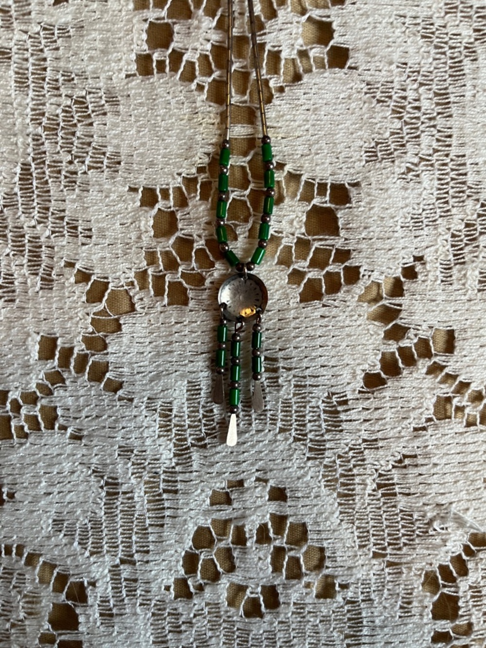 Western Liquid Sterling Style Necklace With Green Accents, 15.75 Inches - Picture 4 of 4